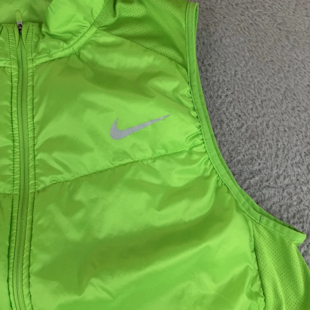 Nike Running Vest Mens XL Green Lightweight Insulated Polyfill Full Zip Pockets